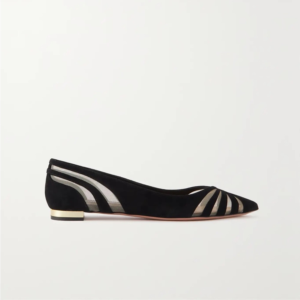 AQUAZZURA The Spy tulle-trimmed suede ballet flats